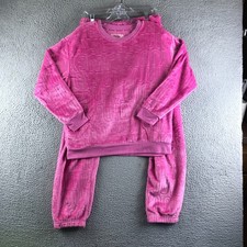Juicy Couture Velour Pajama Set Womens Medium Pink Bubblegum Allover Logo Y2K