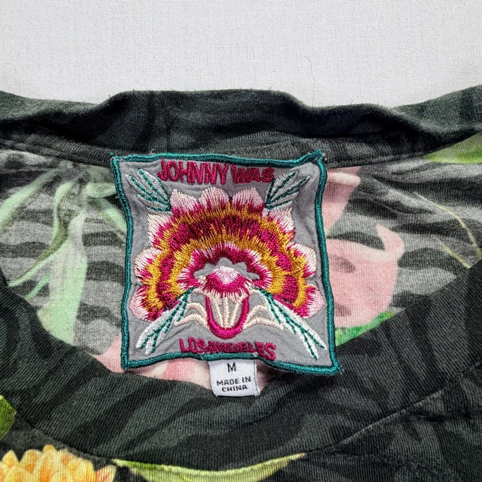 JOHNNY WAS Women's Medium Butterfly Floral Zebra Print Short Sleeve Top - Image 3 of 4