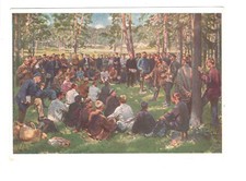 Celebrating May 1st in the forest postcard 1931 Soviet Russia propaganda