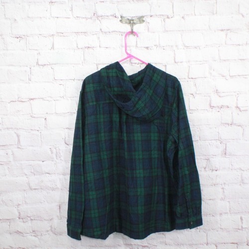 LL Bean Women's Scotch Plaid Flannel Shirt Relaxed Zip Hoodie Black Watch 3X - Picture 6 of 12