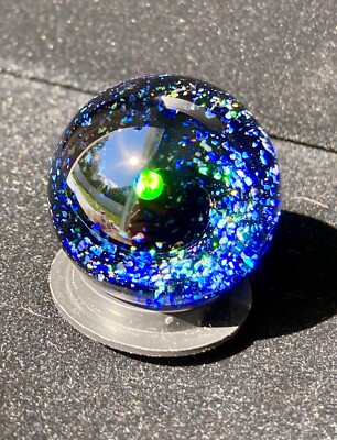Glass Boro Marble Black Green Rainbow Opal Space Swirl Size 35mm Sculpture Art