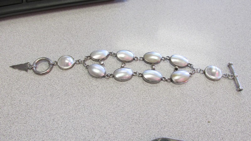 Barry Brinker 2 Row Mabe Pearl Toggle Bracelet 9 inch Sterling Silver