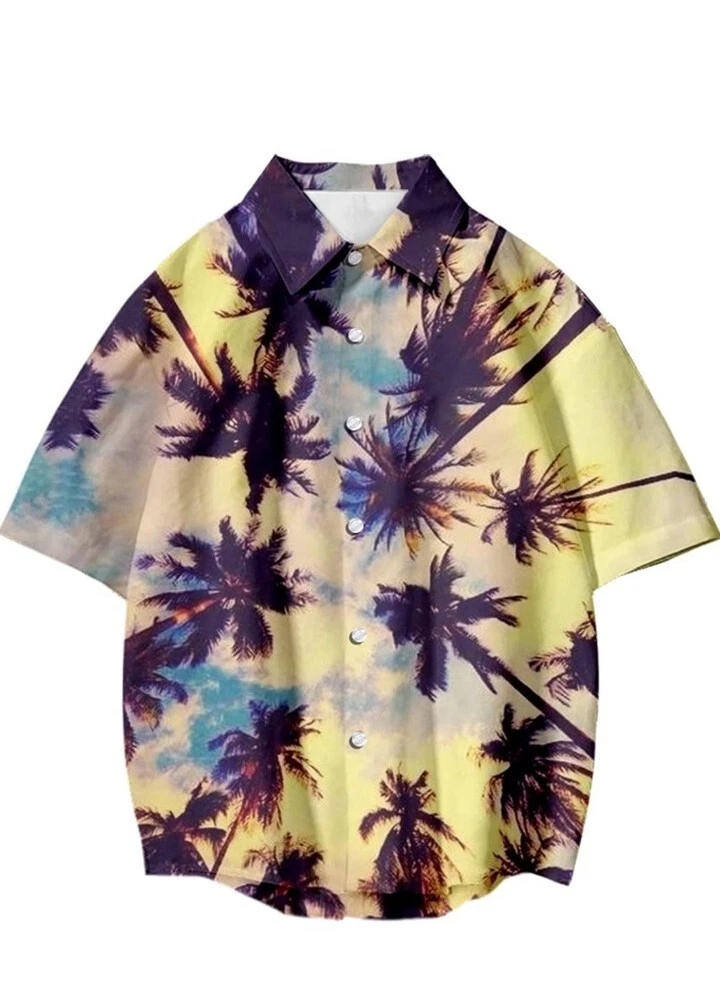 maxToonrain Hawaiian Shirts for Men Short Sleeved Palm Tree Print Size L