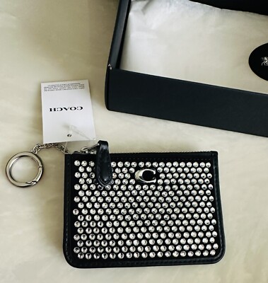 Coach Essential Mini Id Card Case Crystal Black Leather Wallet