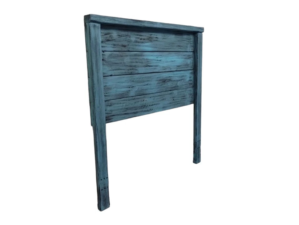 Twin Size Turquoise Distressed Handcrafted Solid Wood Headboard Made In US HBTTQ - Image 2 of 4