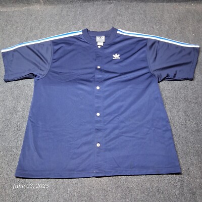 Vintage Adidas Track Jacket Short Sleeve Warm Up Blue Snap Sz XL Trefoil