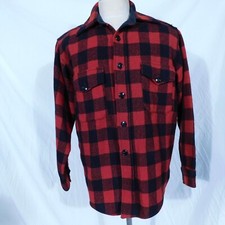Vtg 50s Spaide Mens L Buffalo Plaid Flannel L/S Wool Shirt Shacket Red Black