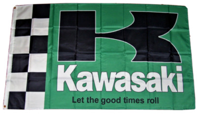 KAWASAKI 3'X5' FLAG BANNER MOTORCYCLE LET THE GOOD TIME ROLL SHOP FAST SHIPPING