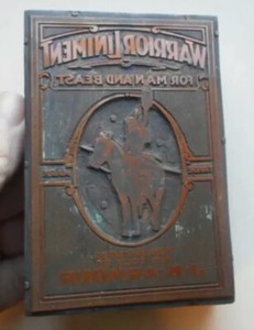 Antique Label Print Block Warrior Liniment J. B. Armour Medicine Quack Medicine
