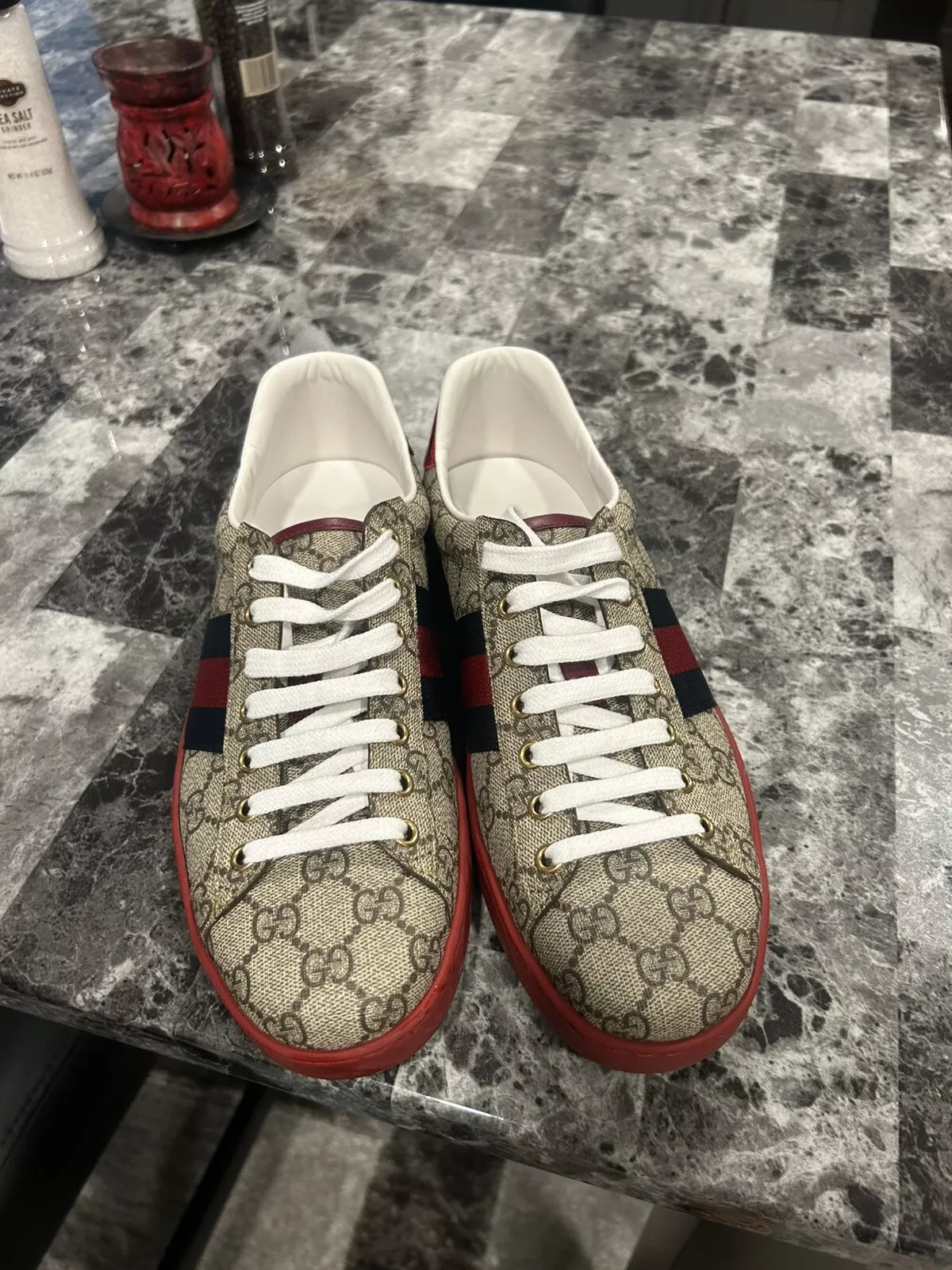 Baskets Gucci Ace GG beige rouge suprême   Taille US 8