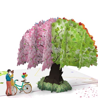 LIMAH  Pop-Up Karte Baum vier Jahreszeiten/ Hochzeitskarte / Valentinstag Karte