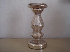 Mercury Glass Pillar Candle Holder  Antique Style Candlestick Silver