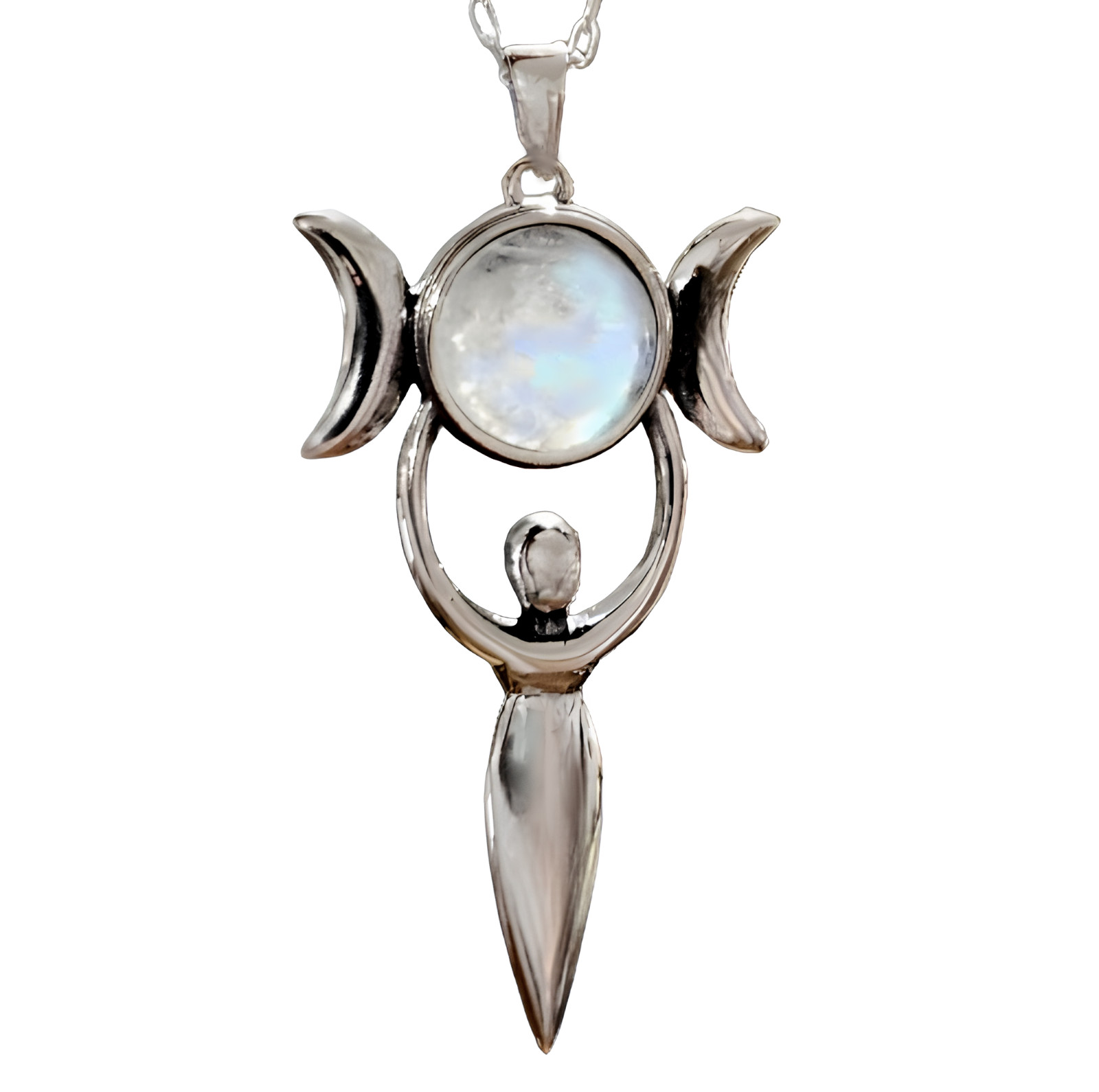 Moonstone Goddess Pendant Large Triple Moon Necklace 925 Silver Gift Boxed