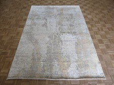 6 x 9 Hand Knotted Gray Modern Abstract Oriental Rug With Silk G15373