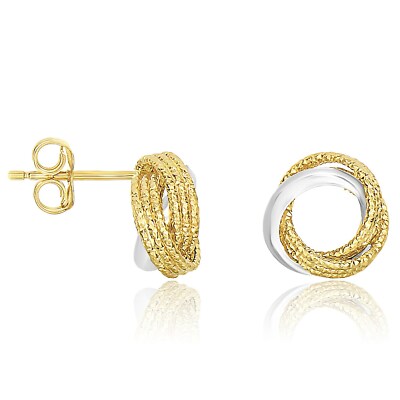 14K bicolor massiv Gold 0,40 Zoll Multi-Textur offene Kreis Stil Ohrstecker