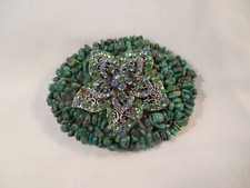 Lovely natural turquoise w/rhinestones belt buckle