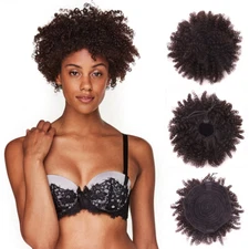 Afro Puff Remy Human Hair Bun Chignon Hairpiece For Women Drawstring Ponytail Ki