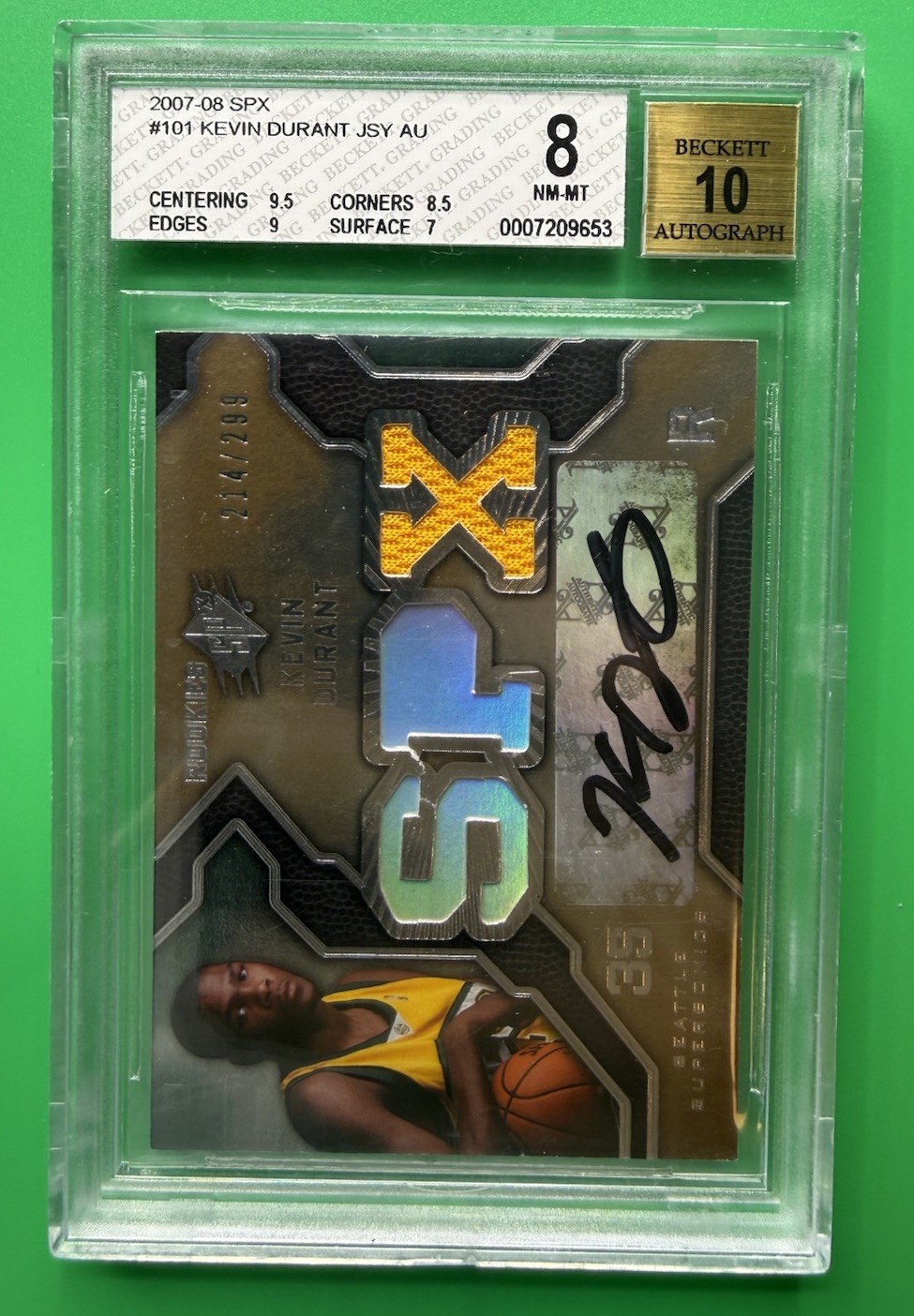 2007 SPX Rookie Jersey Autograph Kevin Durant RPA #214/299 BGS 8 AUTO 10