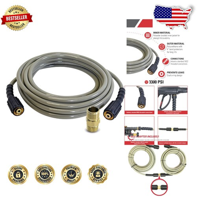 #ad MorFlex 25ft Pressure Washer Hose 3300 PSI Cold Water M22 Kink Resistant $37.79