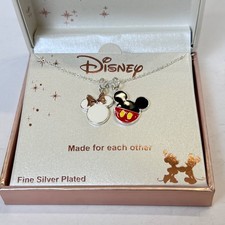 Disney Mickey Minnie Mouse Love Necklace Silver Plated "Made for each other"