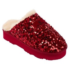Bearpaw Womens PORTIA Sequin Embellished Slipper Mule RED Size 6 Wide NEW IN BOX
