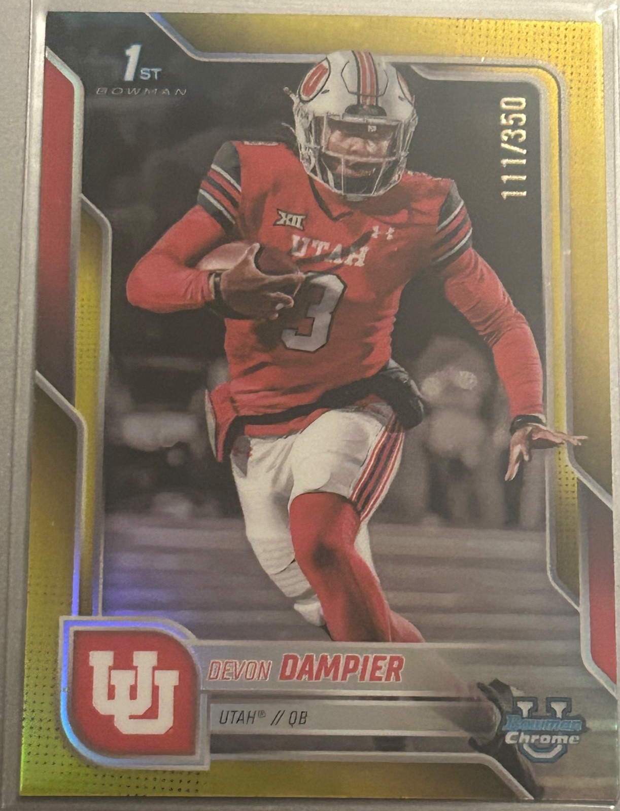 DEVON DAMPIER 2025 BOWMAN CHROME UNIVERSITY 1ST YELLOW REFRACTOR SP /350