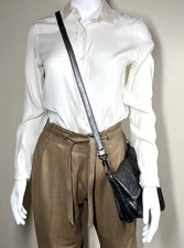 Longchamp Leather Tote Bag Double Handle Detachable Crossbody Strap Drk Metallic