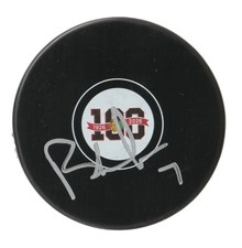 BRENDAN MORRISON CHICAGO BLACKHAWKS 100 YEAR CENTENNIAL SIGNED LOGO PUCK W- COA