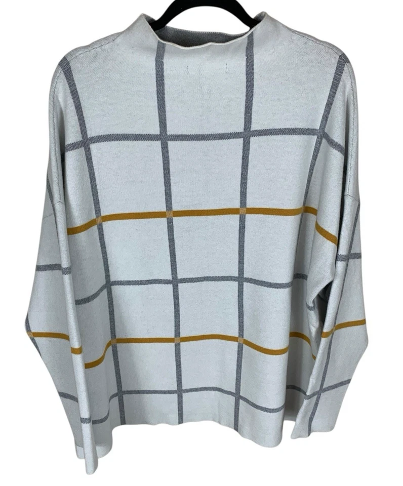 Suéter Para Mujer Tahari Blanco Gris Amarillo Cuadros Manga Larga Cuello Simulado Talla 2X Mod Foto 3 de 4