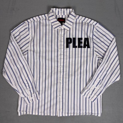 Pleasures PLEA SURES Logo Blue White Stripe Long Sleeve Button Down Shirt M