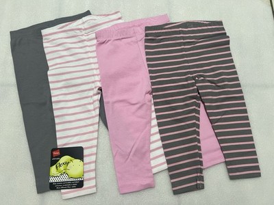 4pk Hanes Ultimate Flexy Baby Girls Striped & Solid Leggings Sz 12-18M pink gray