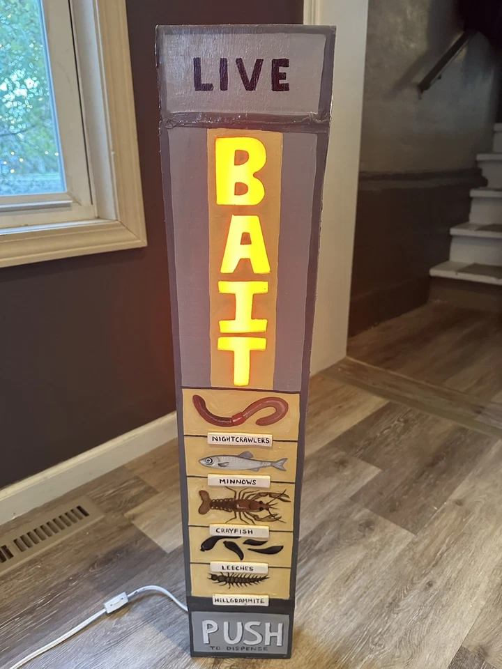 SIGNO DE CEBO VIVO HECHO A MANO TIENDA DE APAREJOS DE PECES HOMBRE DE PESCA CUEVA ¡Debes verlo! Foto 3 de 4