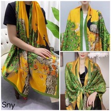 Multi-Way Elegant Long Silk Scarf Premium Brocade Print Shawl 71"x35" Wrap