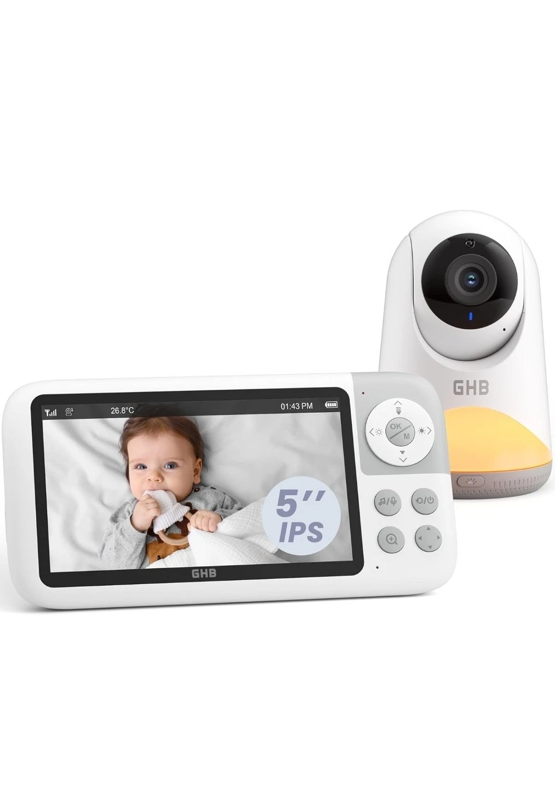 Baby Monitor with Camera and Night Vision Pan-Tilt Zoom 5" 720P, 2800mAh