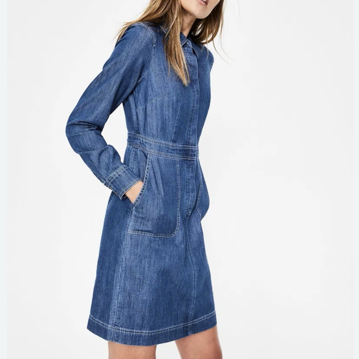 boden hattie denim dress Hattie's Love Denim Mini Dress - Blue Denim, Large | Hazel and Olive