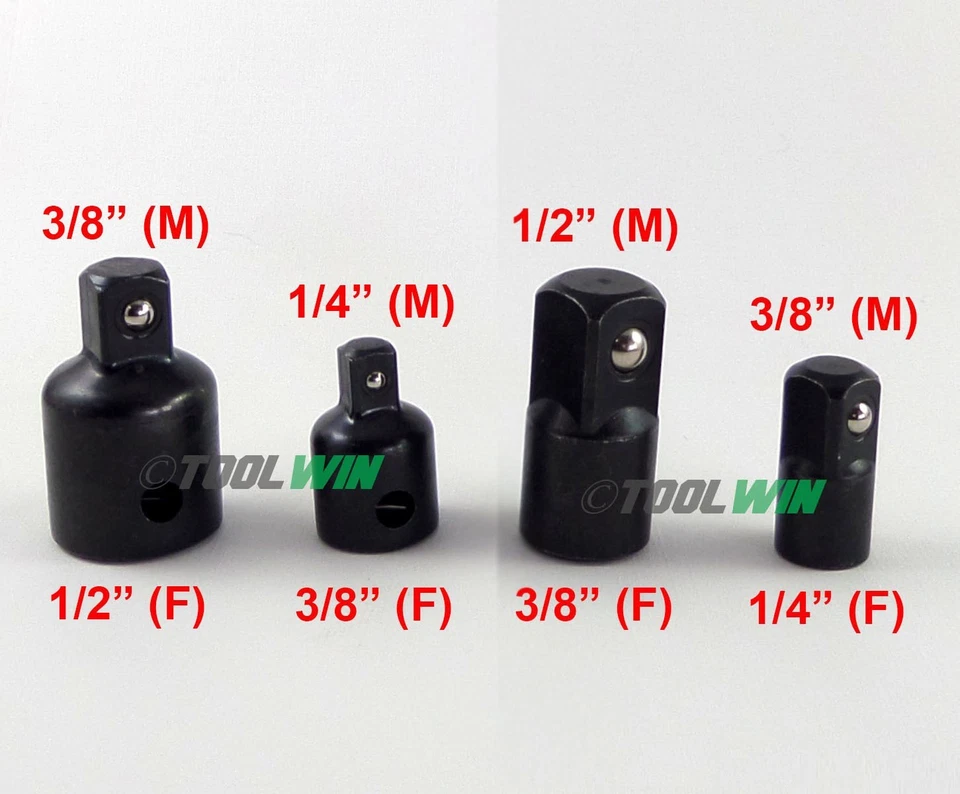 4 pc Socket Adapter Set 3/8", 1/2”, 1/4" Drive Air Impact Reducer Kit - Image 4 of 4