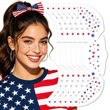Red White and Blue Glitter Freckles Face Tattoo,4Th of July Outfits and Accessor