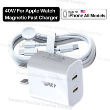 For Apple Watch Series 11 10 9 8 7 6 iPhone USB C Magnetic Cord 40W Fast Charger