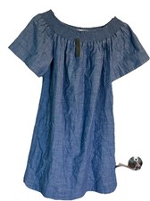 J.CREW Women's Blue Chambray Size 00 100% Cotton Off Shoulder Shift Dress NWT