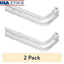 Adjustable Double Curtain Rod Set 2 Pack Steel Wrap Around 28-48 Inch White New