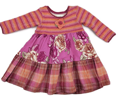 Baby Lulu Pink Floral Roses Dress Girls 24 Months Wool Cotton Long Sleeve