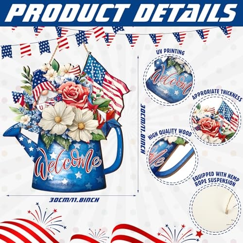 как выглядит 4th of July Door Decor Wooden Hanging Sign Independence Day Memorial Patriotic фото
