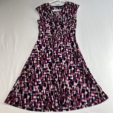 CHAPS Pink Purple Geometric Print Sleeveless Knot Front Dress Size S