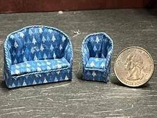 Dollhouse Miniature Sofa Chair Blue H 1:48 Quarter Scale F175 Dollys Gallery