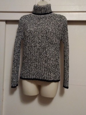BY Design Pullover Knit Sweater Womens Size Small Turtleneck Black White