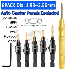 5Pcs COUNTERSINK Drill Bit Set 1/4'' Hex Shank HSS Woodworking Pilot Screw Holes
