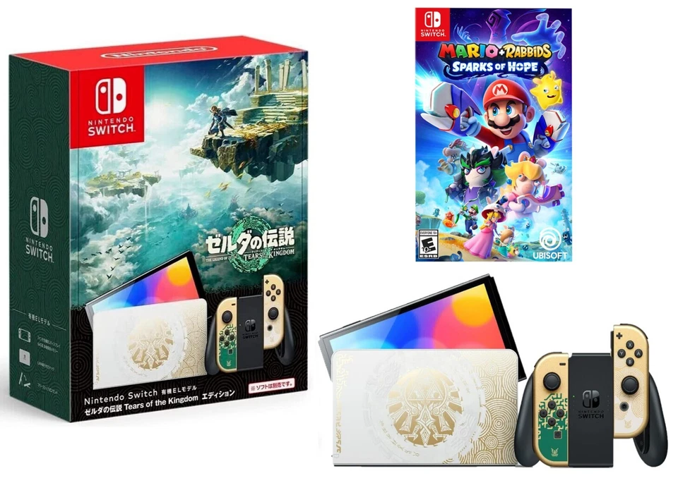 NEW Nintendo Switch OLED ZELDA ToTK Console + Mario Sparks of Hope ✨ Game Bundle
