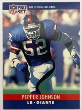 1990 NFL PRO SET PEPPER JOHNSON CARD New York Giants #52 NM