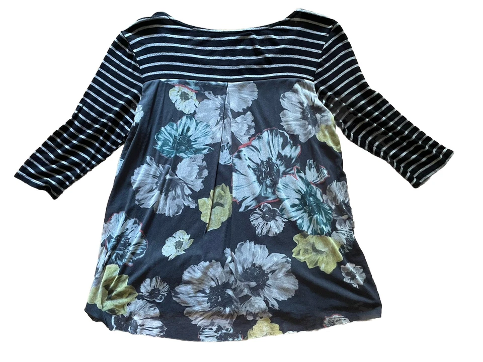 Top para mujer Anthropologie Weston Wear mediano floral espalda rayas manga 3/4 boho Foto 2 de 4