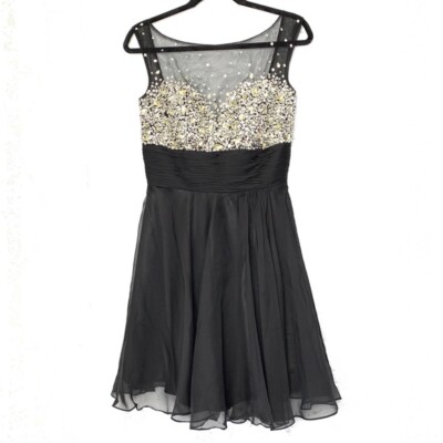 open lace back dress Straps Black Mesh Cutout Sequined Layered Long Prom Dress Black / 6